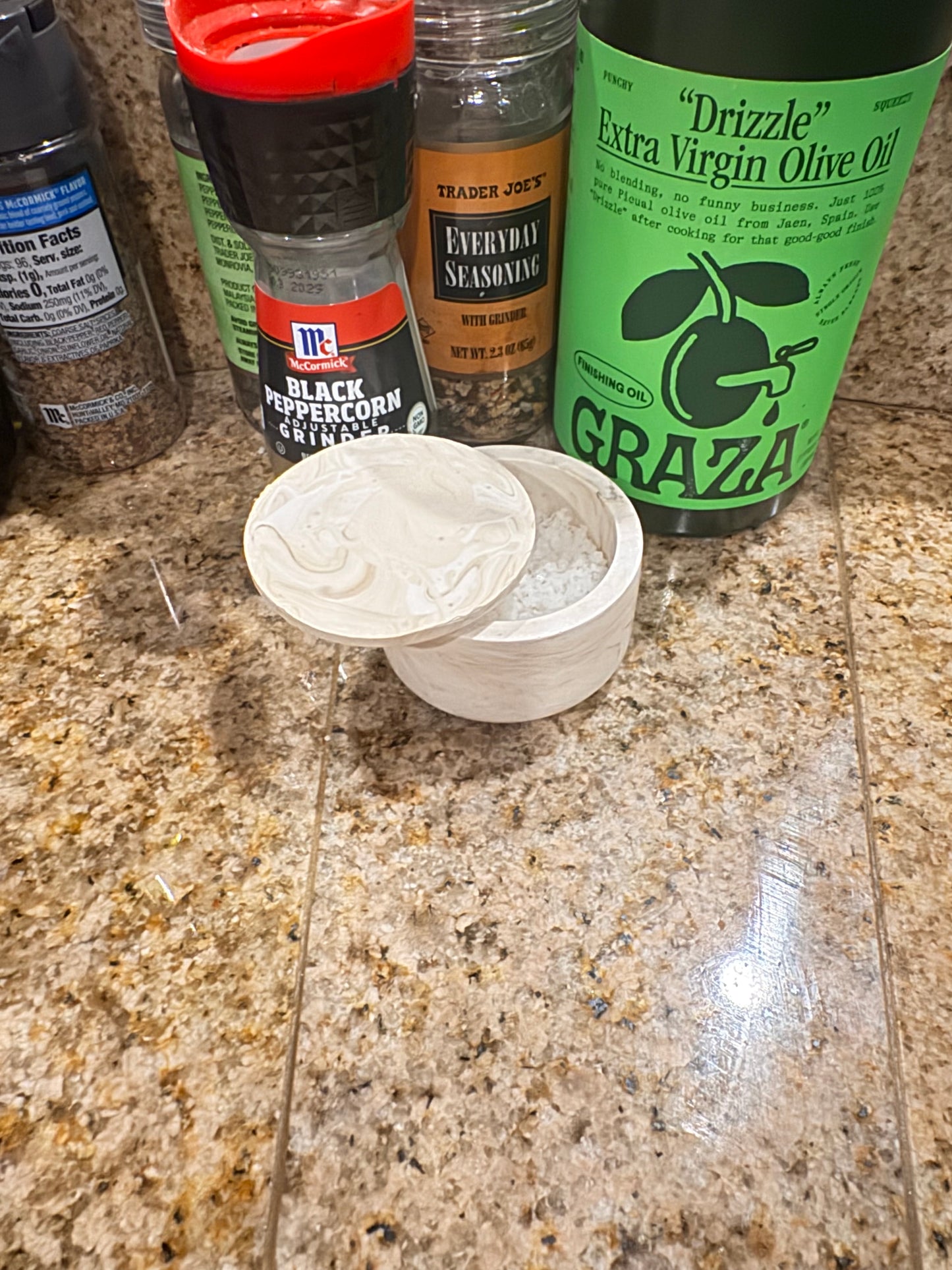 Handcrafted Marble-Style Sea Salt Container