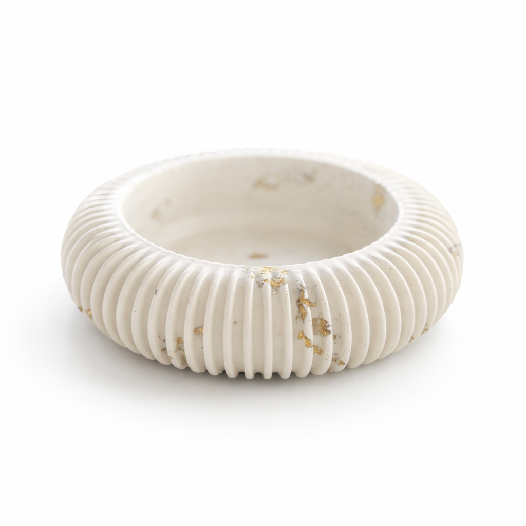 Ribbed Ceramic Bowl with Gold Accents