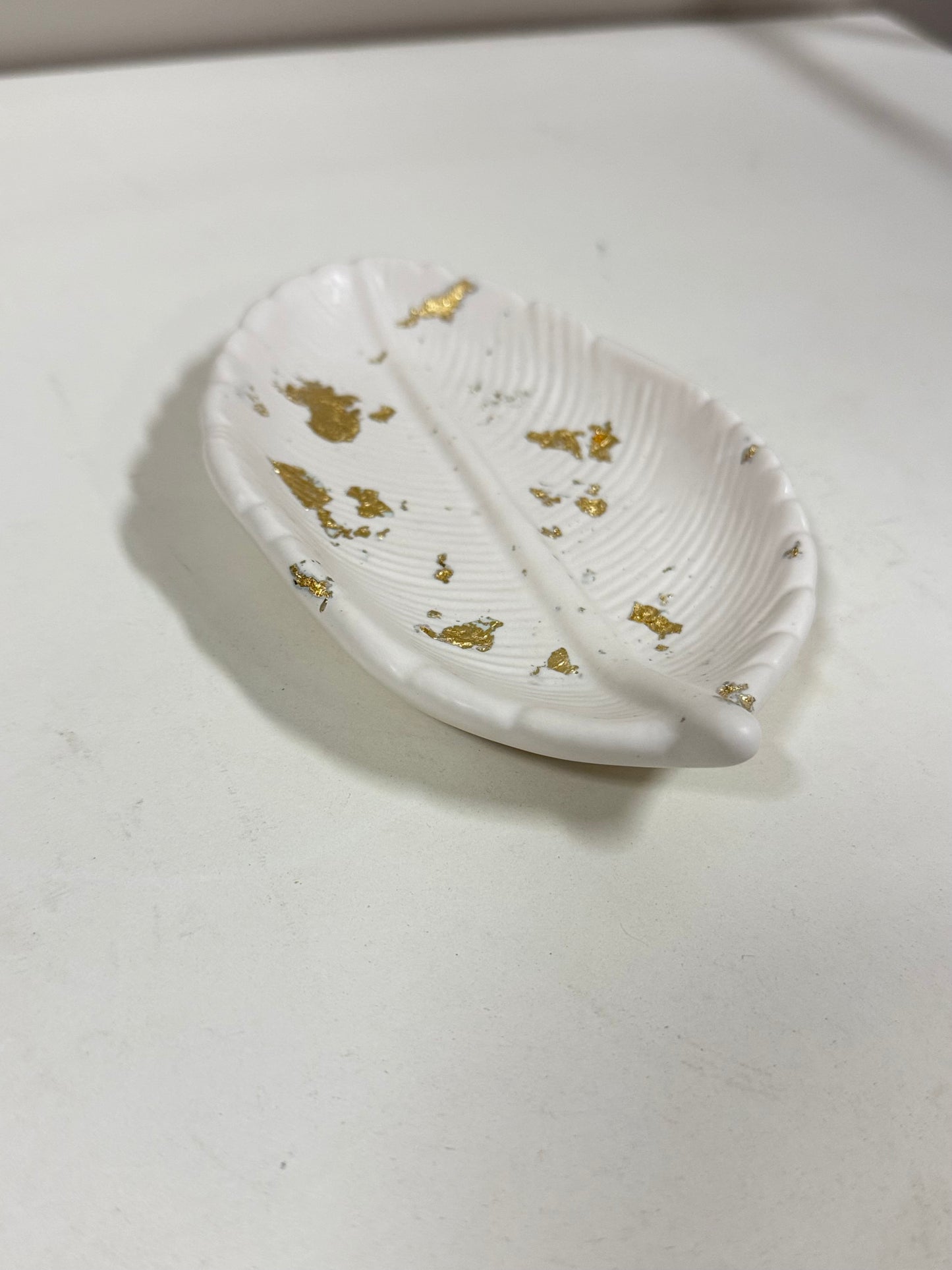 Handmade feather Trinket Dish with Gold Leaf